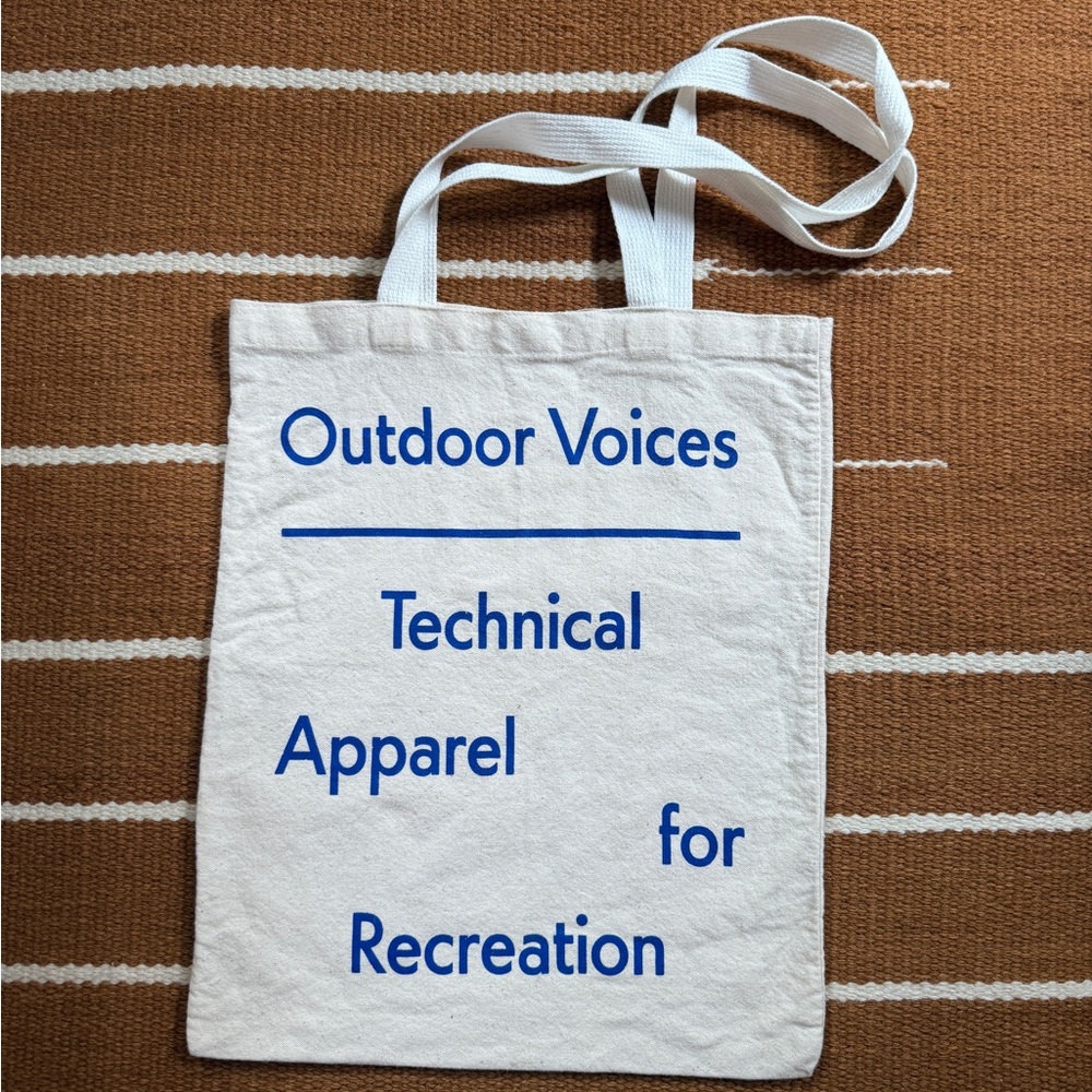 Outdoor Voices 13.5” x 17” White Cream Blue Canvas Tote Bag